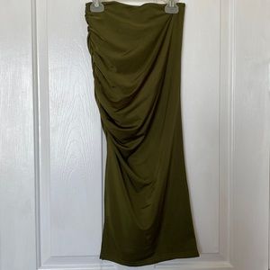 Olive Midi Skirt with High Slit
